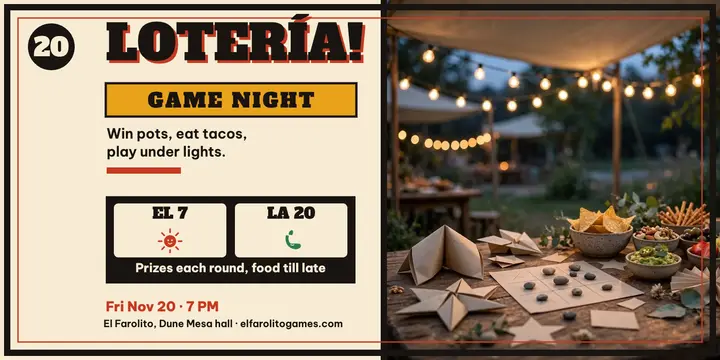 El Farolito loteria game night post template