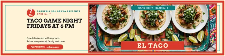 Sol Brava taco game night loteria banner template