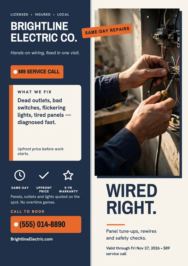 Brightline Electric hands-at-work flyer template