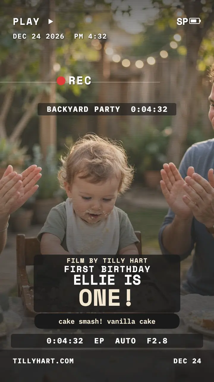 Ellie is One camcorder birthday story template