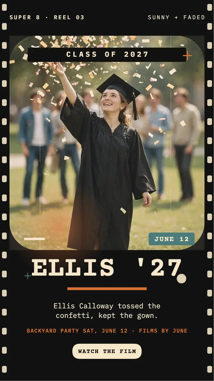 Ellis graduation Super 8 story: graduation story template