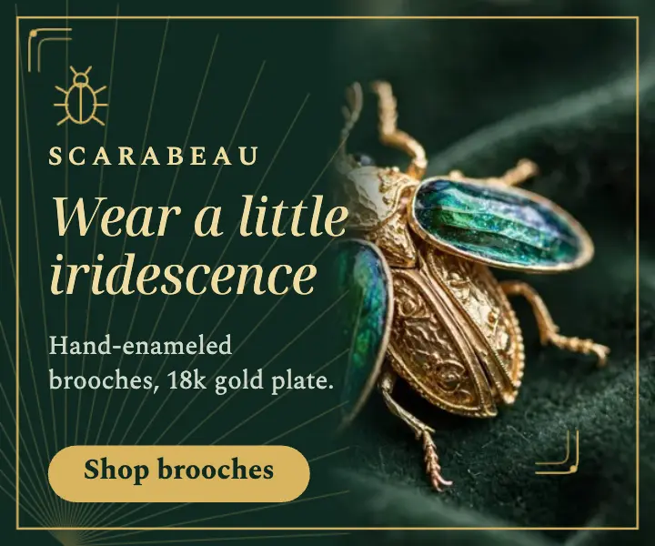 Scarabeau beetle brooch jewel ad: jewelry display ad template