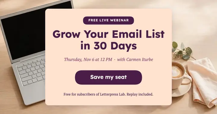 Peach email list webinar Facebook post template