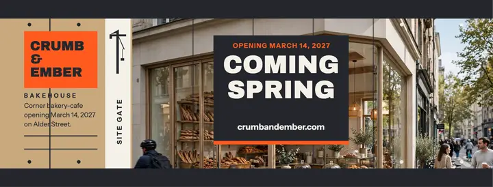 Crumb and Ember bakery hoarding cover template