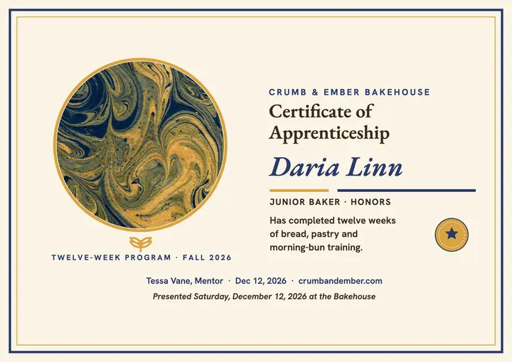 Crumb and Ember apprentice certificate: apprenticeship certificate template