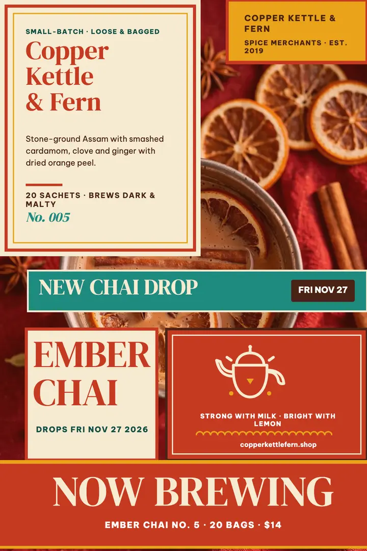 Ember Chai bagged launch matchbox poster template