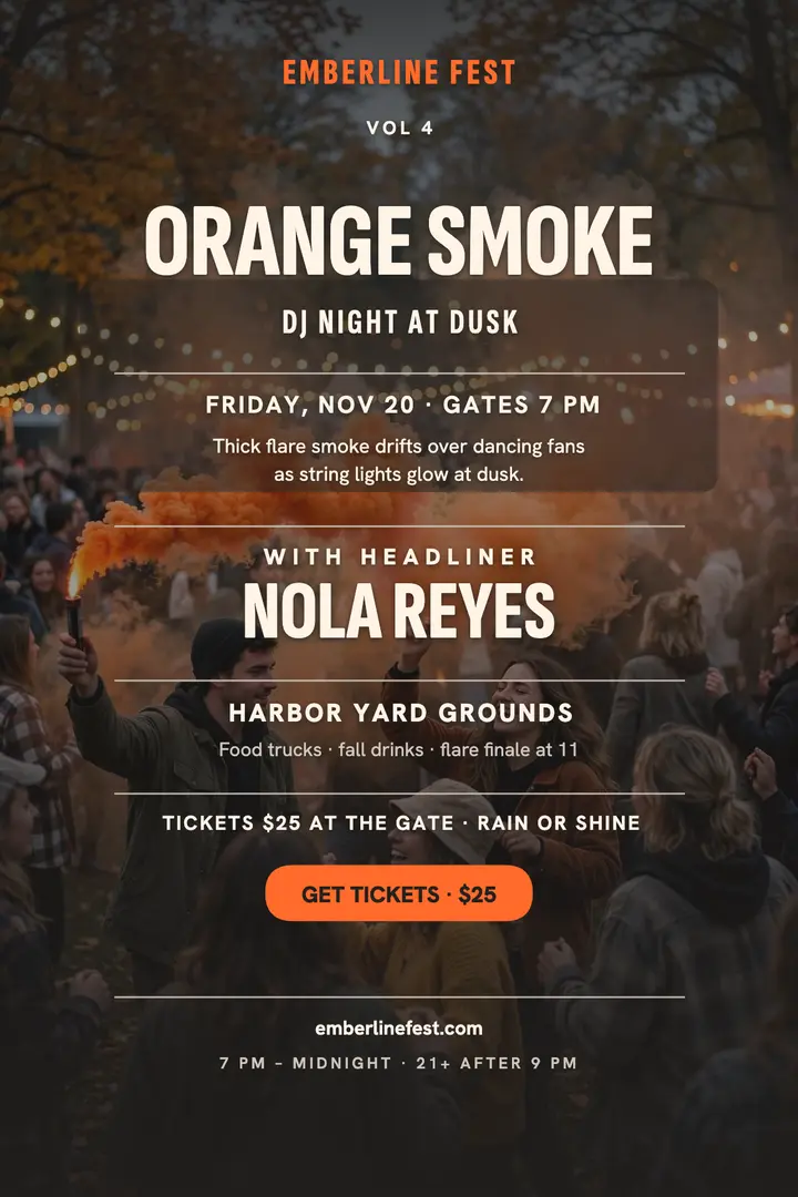 Emberline Fest orange smoke DJ night poster template