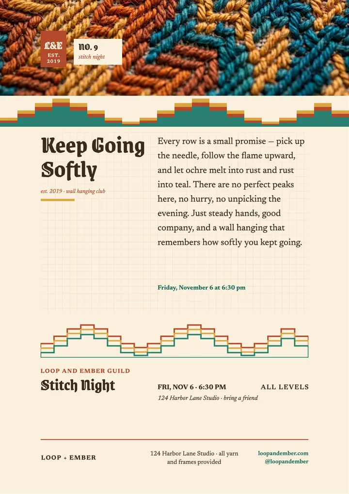 Loop and Ember flame stitch quote flyer template