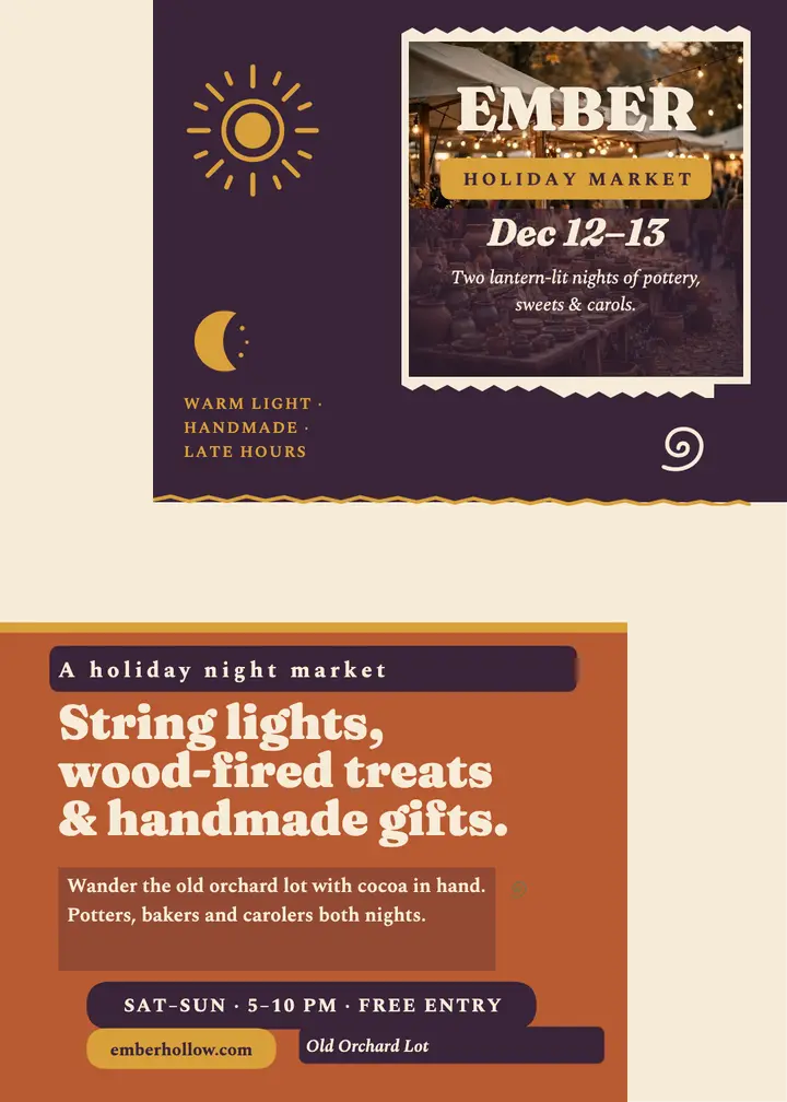 Ember Hollow Holiday Market night invitation template