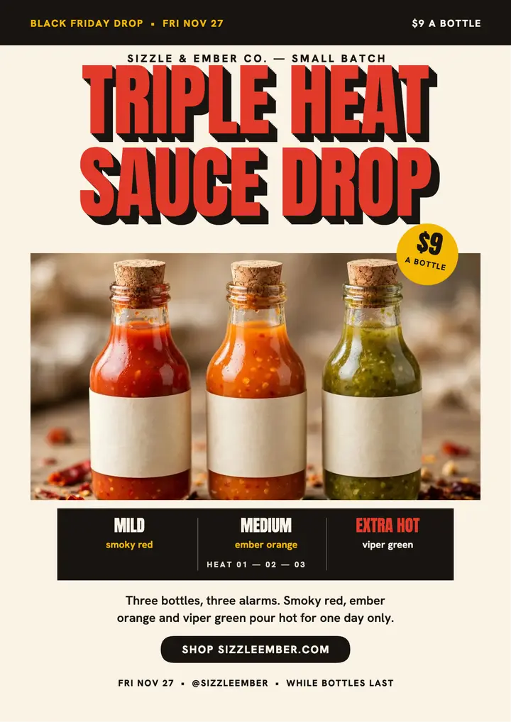 Sizzle and Ember triple heat drop flyer template