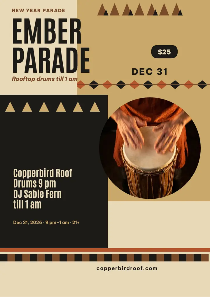 Parade of Embers rooftop drum flyer template