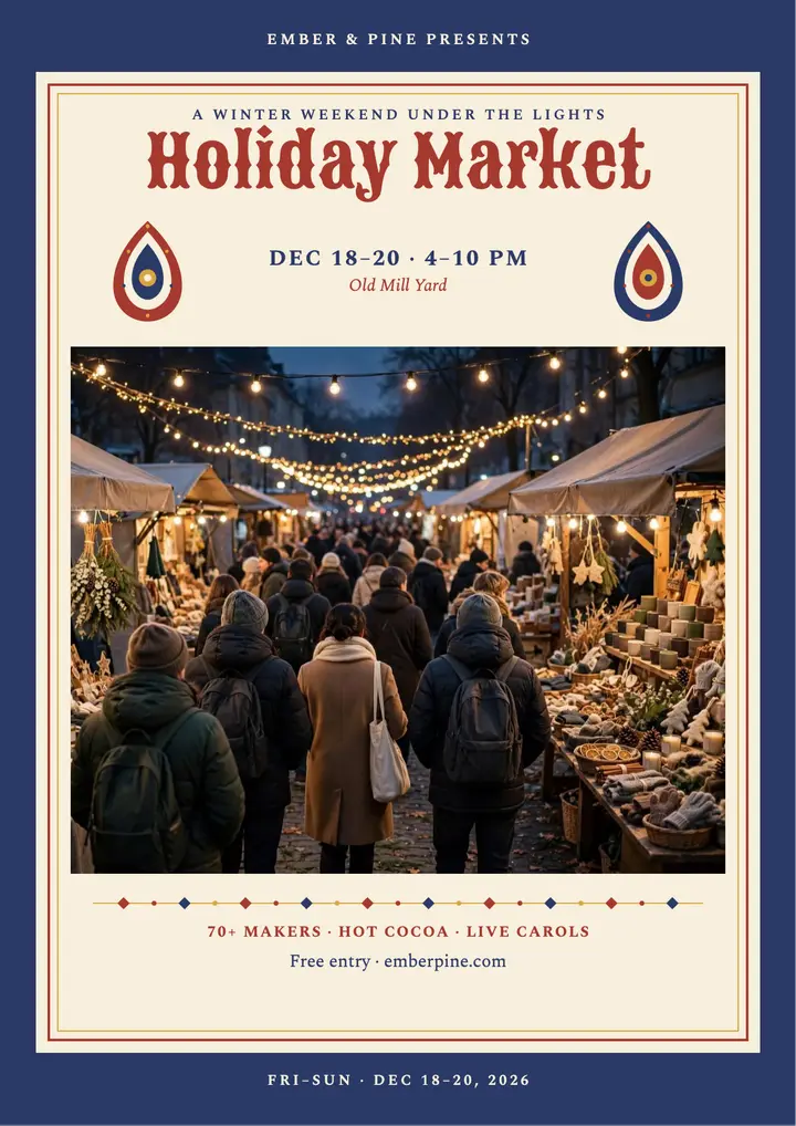 Ember and Pine holiday market flyer template