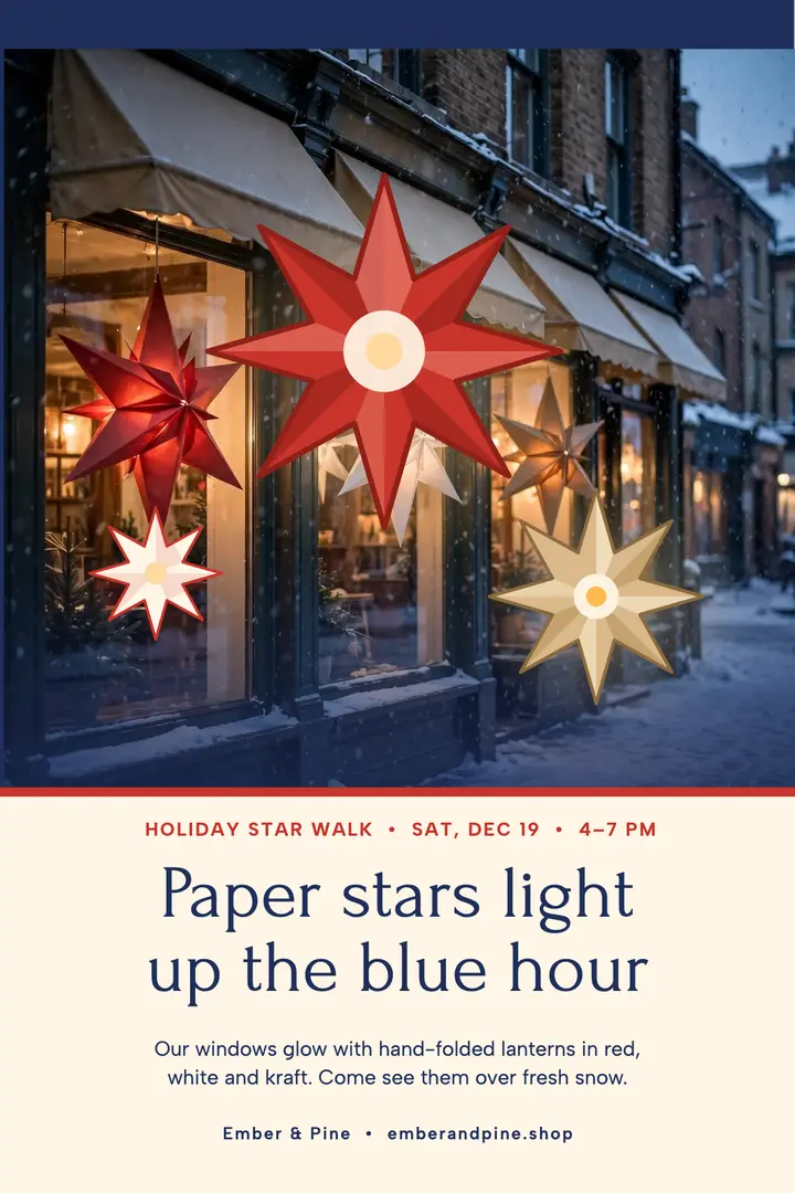 Ember and Pine glowing stars holiday poster template