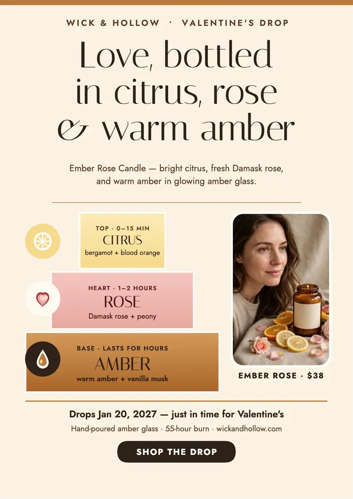 Ember Rose candle Valentine launch flyer template
