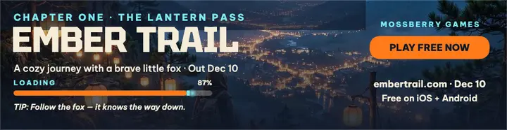 Ember Trail cozy game launch billboard template