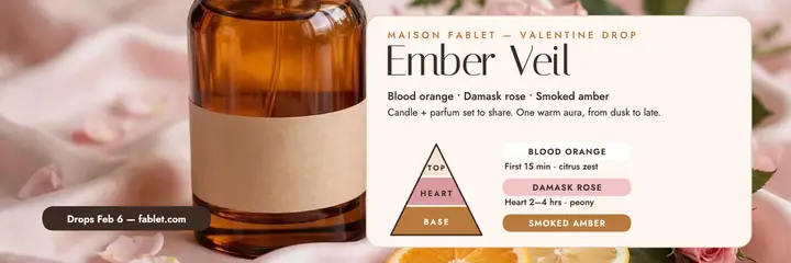Ember Veil Valentine perfume header: valentine perfume launch template