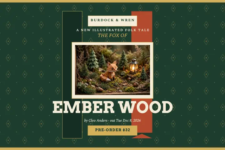 Ember Wood folk tale hardback launch postcard template