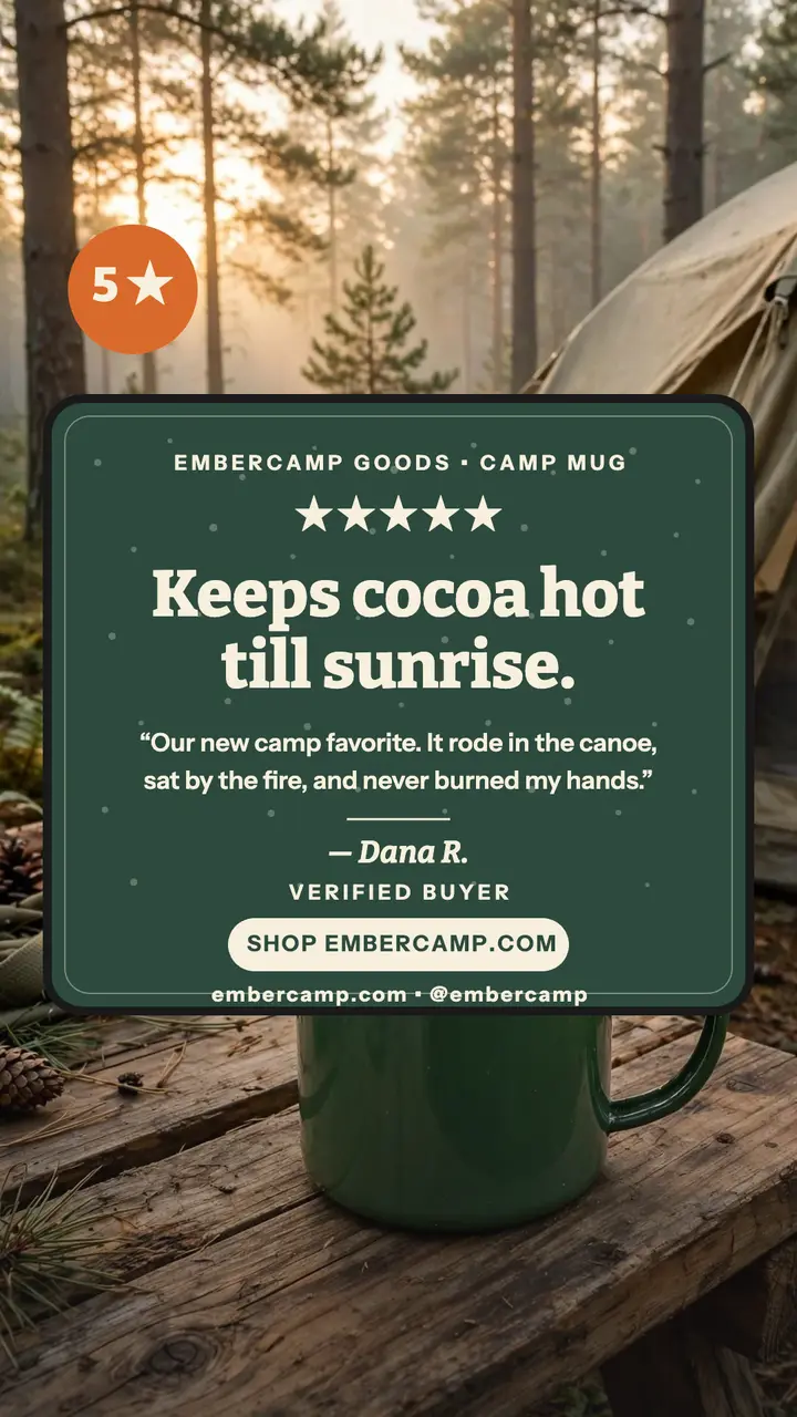 Embercamp camp mug five-star review story template
