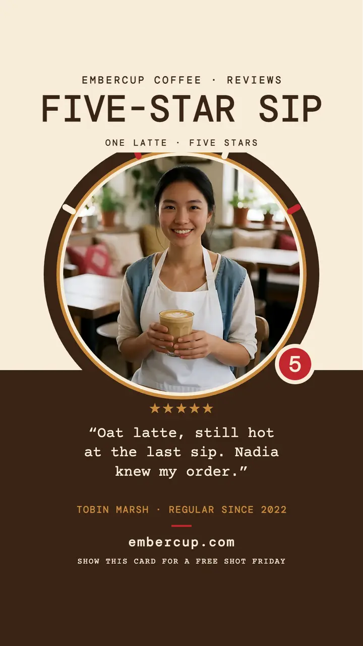 Embercup Coffee five-star review card template