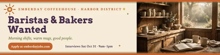 Emberday Coffeehouse hiring banner: hiring banner template