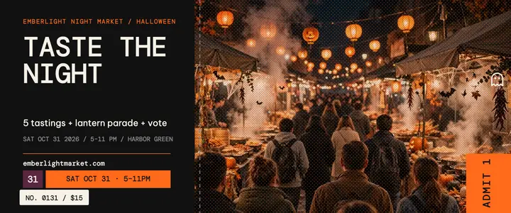 Emberlight Halloween night market ticket template