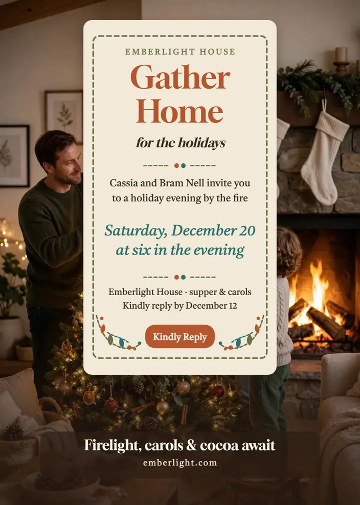 Emberlight House holiday crewel invitation template