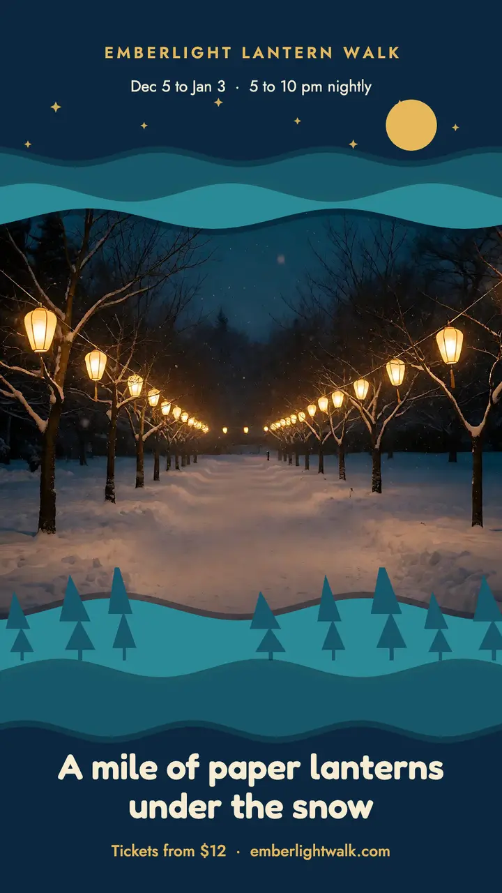 Emberlight winter lantern walk story, layered papercut template