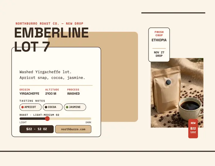 Emberline Lot 7 coffee launch flyer: coffee launch flyer template