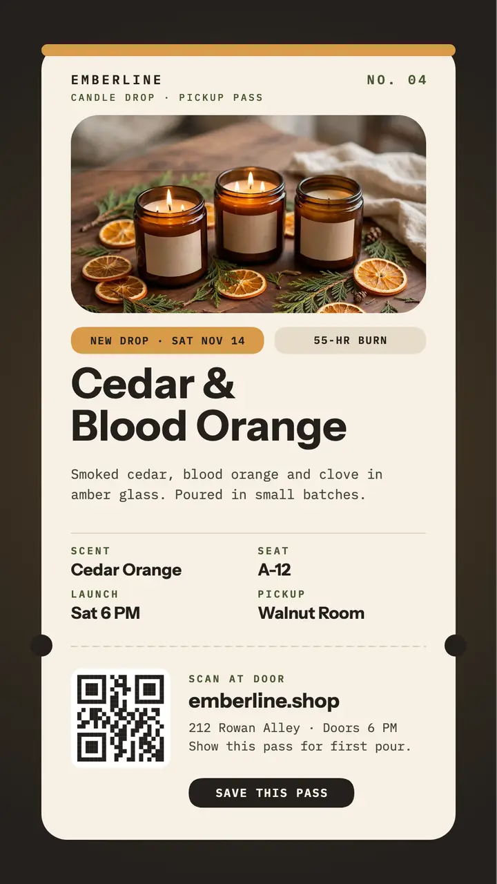 Emberline Candle Drop wallet pass story template