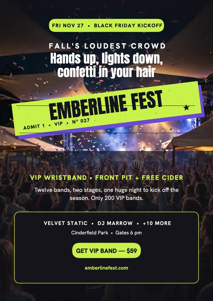Emberline Fest VIP wristband flyer template