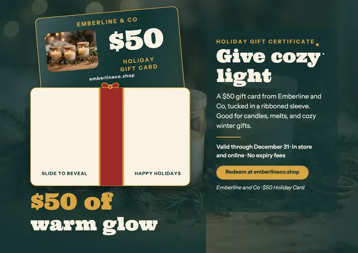 Emberline holiday $50 gift card certificate: holiday gift card certificate template