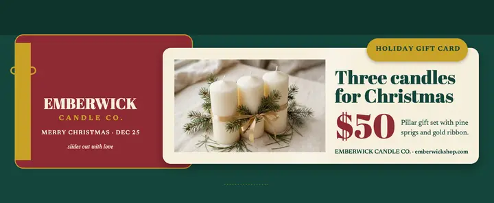 Emberwick holiday candle gift card voucher template