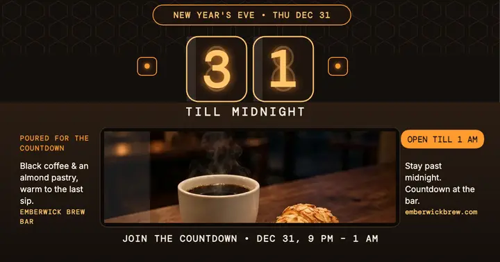 Emberwick countdown coffee post: new year countdown post template