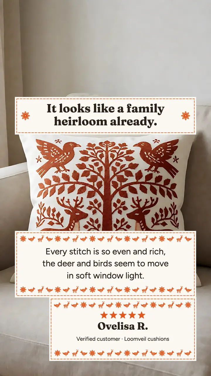 Loomveil embroidered cushion review story template