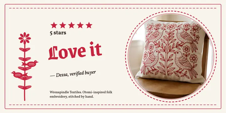 Embroidered cushion five-star review post: customer review post template