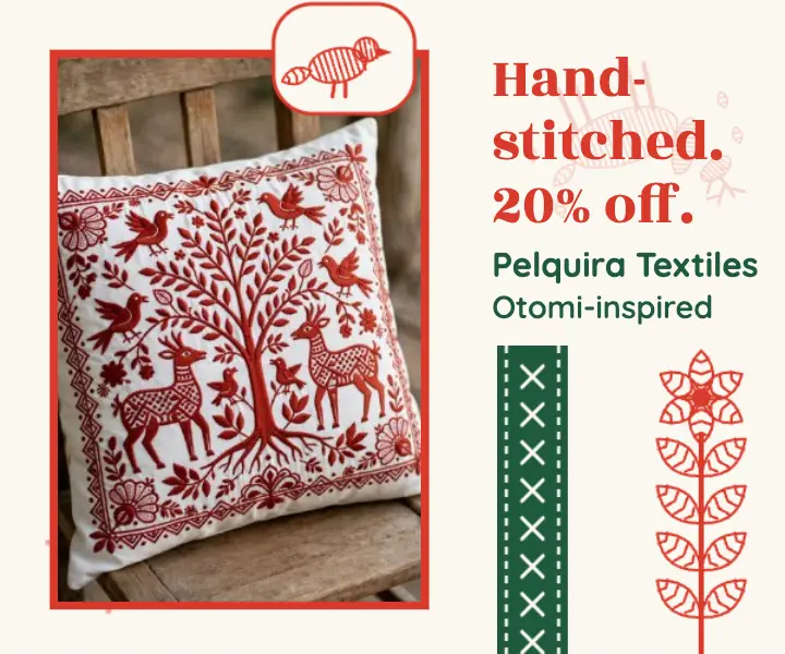Pelquira Textiles embroidered cushion sale ad template
