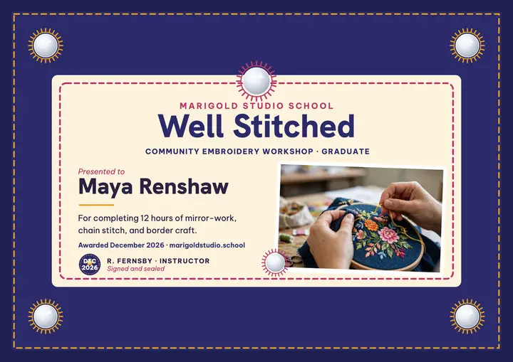 Mirrorwork embroidery graduate certificate template