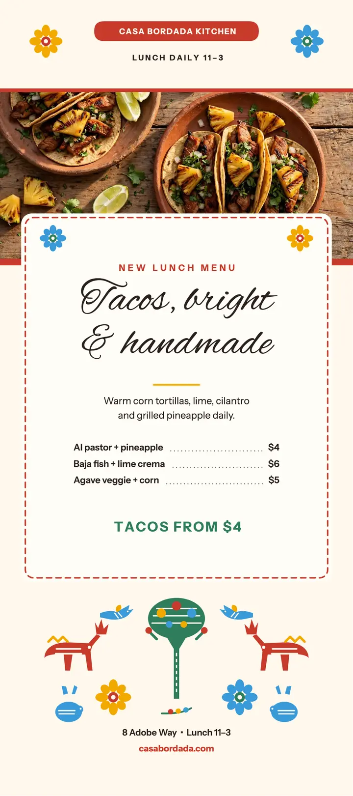 Casa Bordada taco lunch rack card template