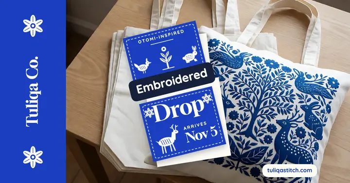 Embroidered tote and cushion drop, Tenango style template