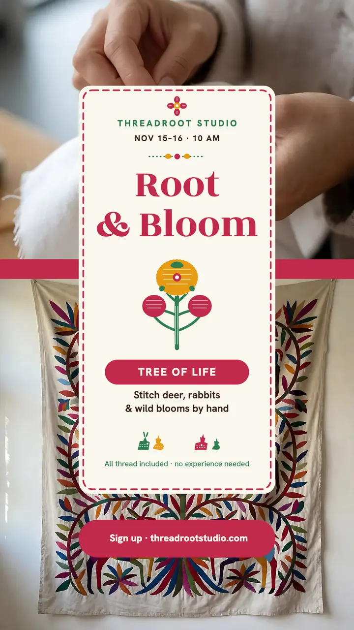 Threadroot tree of life workshop story: embroidery workshop story template