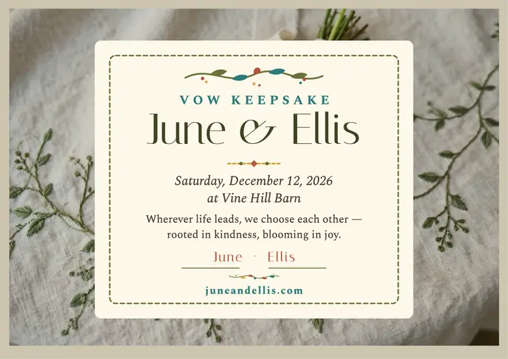 June and Ellis embroidered vow keepsake: vow keepsake certificate template
