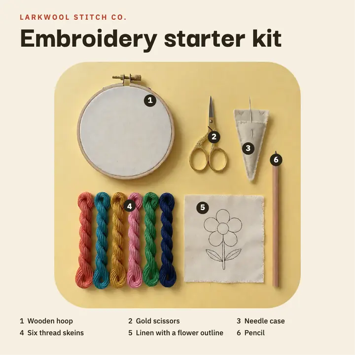 Embroidery starter kit flat lay template