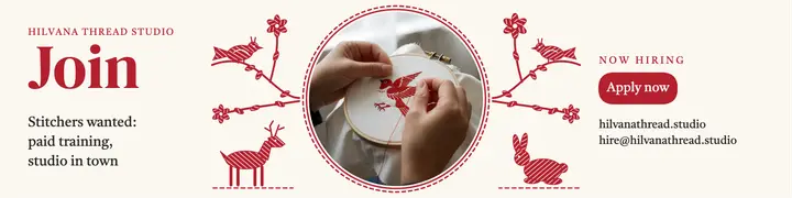 Hilvana Thread Studio stitcher hiring banner template