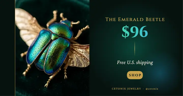 Cetonix gold beetle brooch product post template