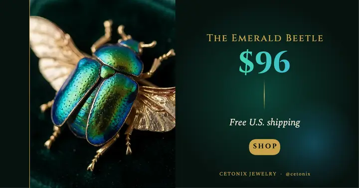 Cetonix gold beetle brooch product post template
