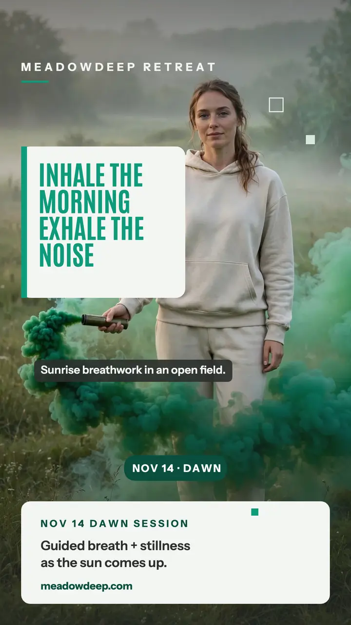 Meadowdeep sunrise breathwork retreat story template