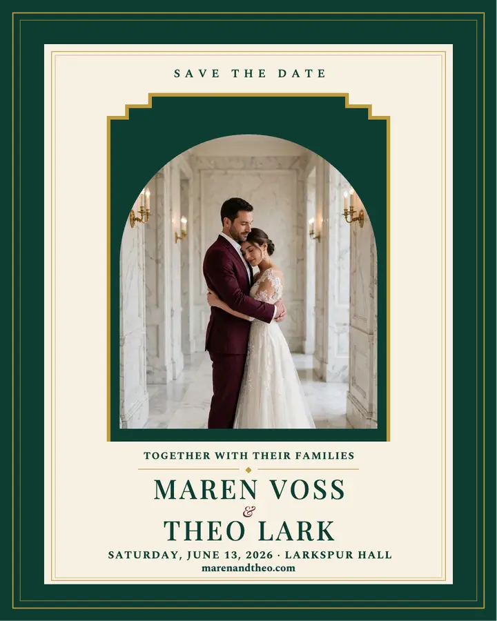 Maren and Theo emerald deco invitation template