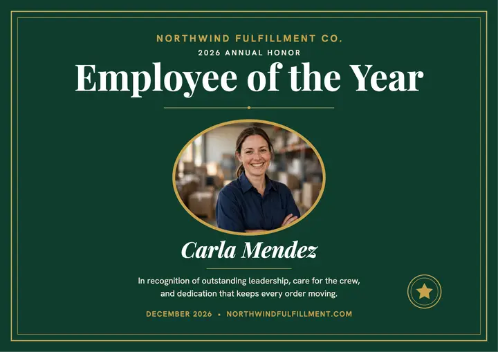 Emerald Employee of the Year certificate template