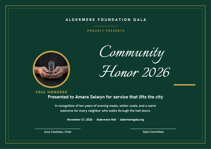 Aldermere Gala Community Honor certificate template