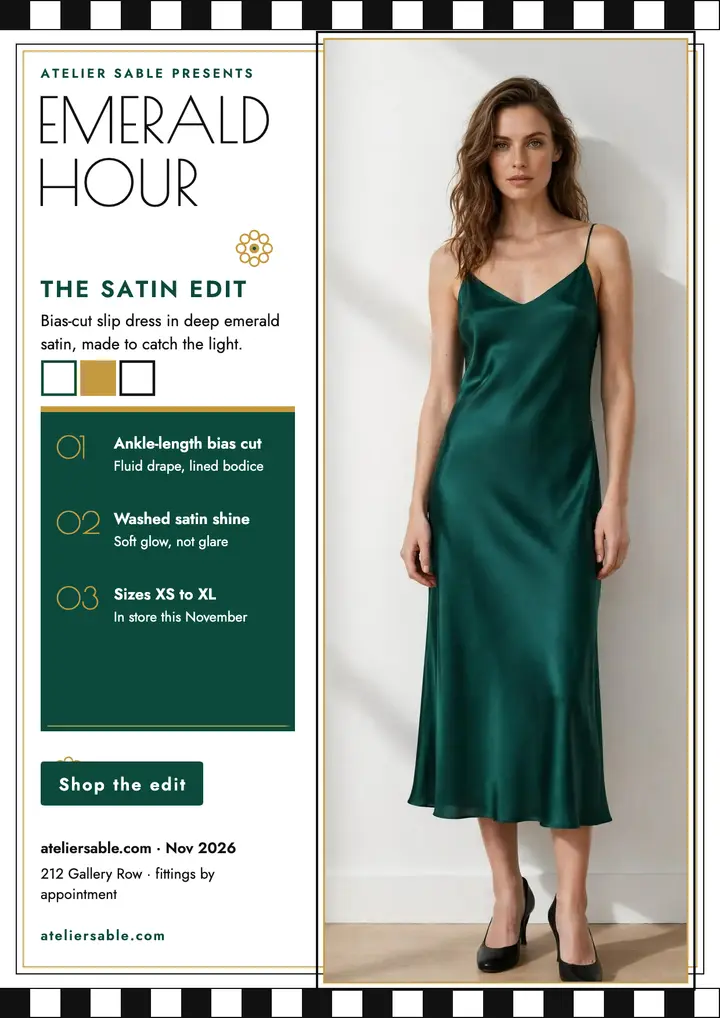 Atelier Sable Emerald Hour satin flyer template